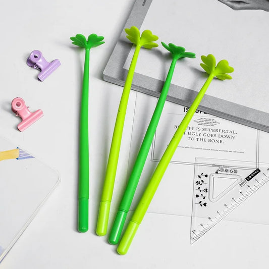 24 Pcs Creative Four-leaf Clover Flowers Artificial Flowers Neutral Pen Cute Small Fresh Lucky Flower Student Stationery