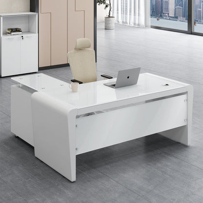 L Shaped White Office Desk Modern Luxury Home Office Workstation Furniture Large Spacious Desktop With Drawers Computer Desk  bo