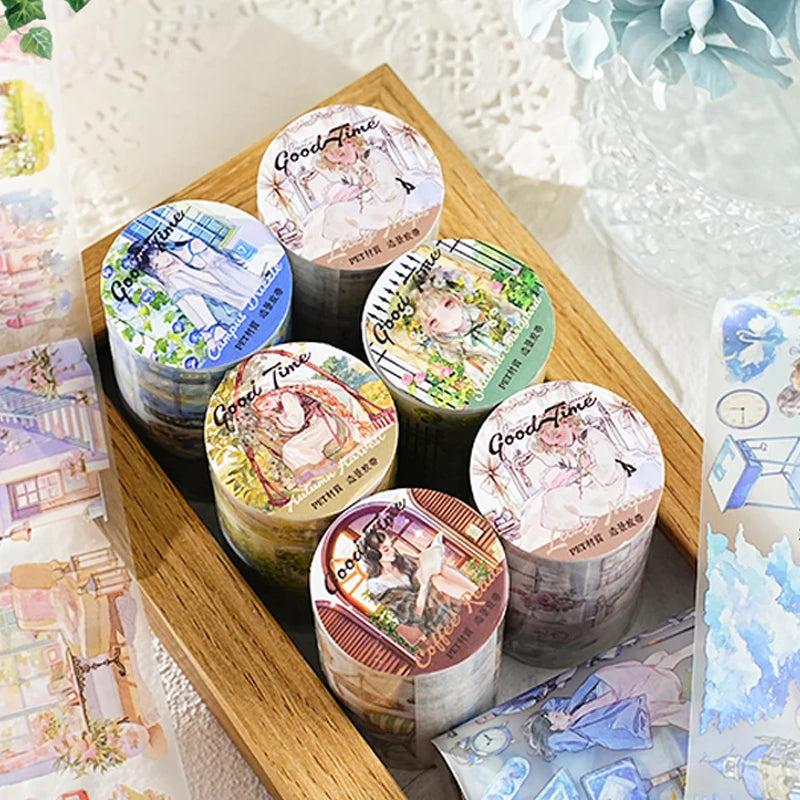 Mr Paper 3rolls/bag Good Time Series Matte PET Scenic Tape Masking Tape DIY Scrapbooking Photo Frame Glass Mug Phone Case