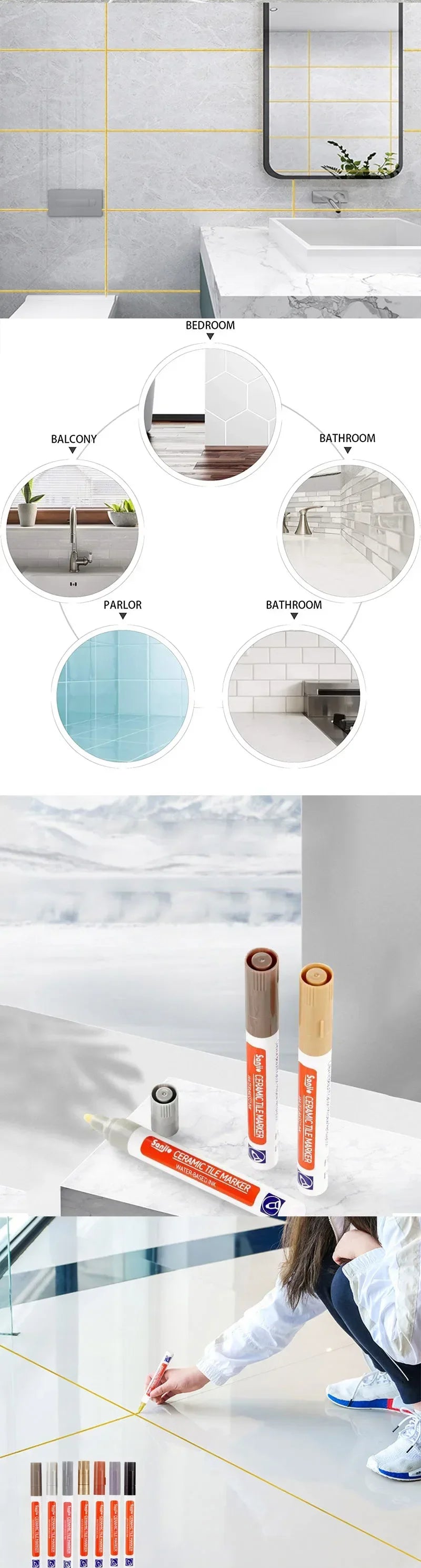 Ceramic Tile Sewing Pen Kitchen Bathroom Wall Floor Tile Special Gap Color Pen Repair Anti-Mold Waterproof Sewing Agent Pen Hook