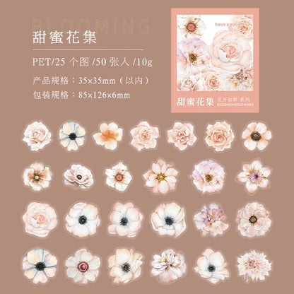 Yoofun 50pcs/lot Creative PET Flower Stickers for Gift Card Photo Frame Journal Scrapbooking Decoration Label Stationery