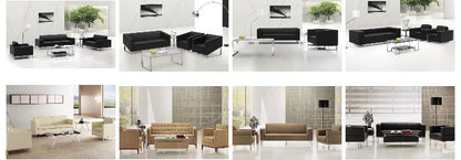 European Luxury  Black Office Sectional Modern Leather Sofa