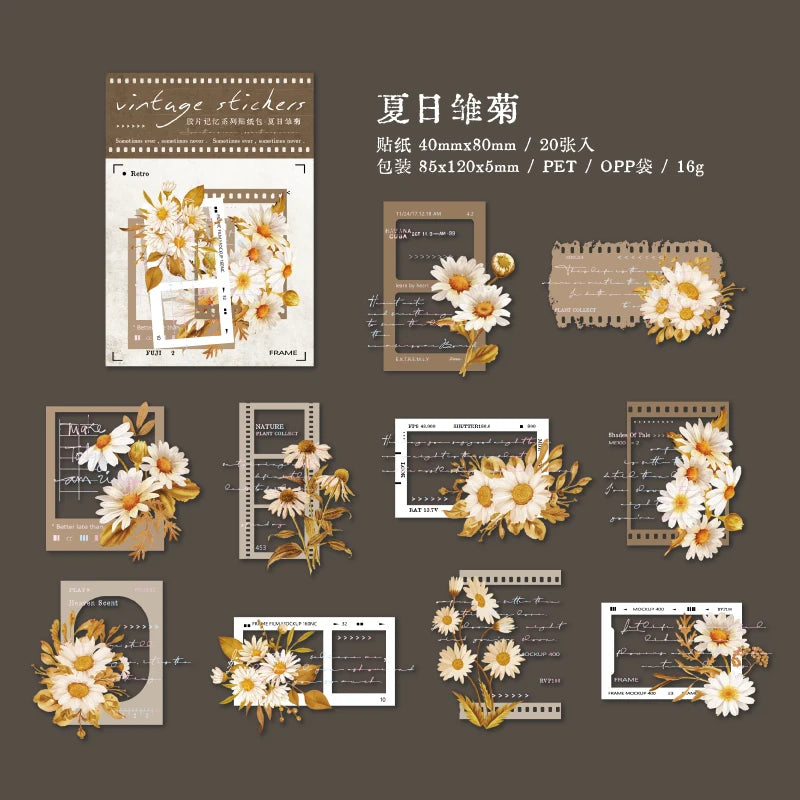 Yoofun 30pcs/lot Vintage Film Boarder Srapbooking Collage Junk Journal Decal Stickers Creative Frame Photo Frame Flower Labels