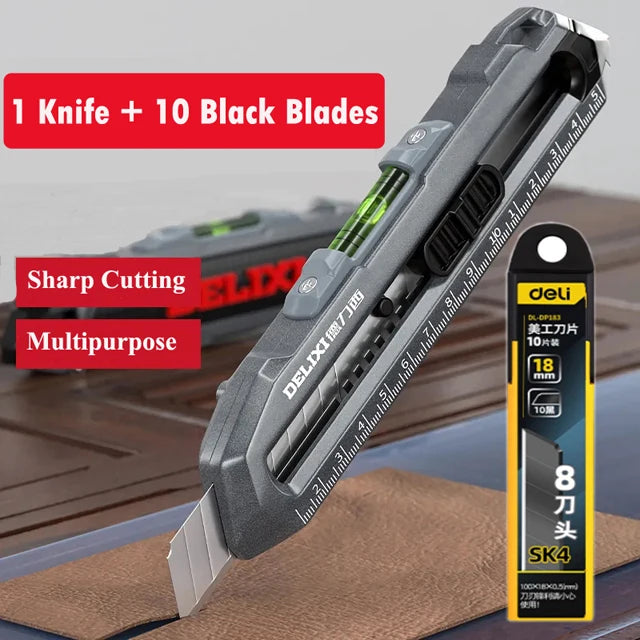 Multifunctional Utility Knife with Ruler and Level High Quality Cutting Tool Heavy-Duty All Steel Thickened Wallpaper Knife