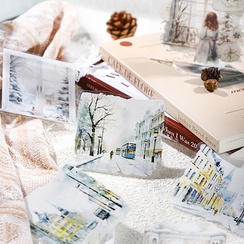 Mr. Paper 6Style 10Pcs/bag Winter Landscape Theme Large Size PET Stickers DIY Handbook Scrapbook Photo Frame Calendar Decoration