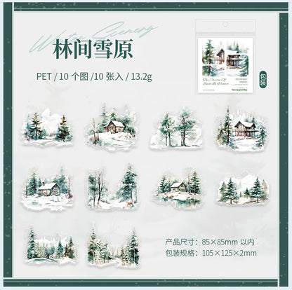 Mr. Paper, 10pcs/pack, Winter Landscape Large-sized PET Stickers, Decorative Collage Scrapbook, Photo Frame, Phone Case,notebook