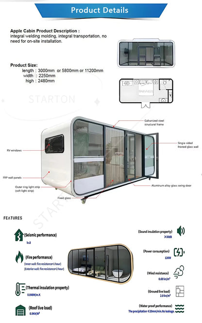 Outdoor Office Pod Homes Prefabricated Modern Mobile Cabin Prefab House Capsule Home