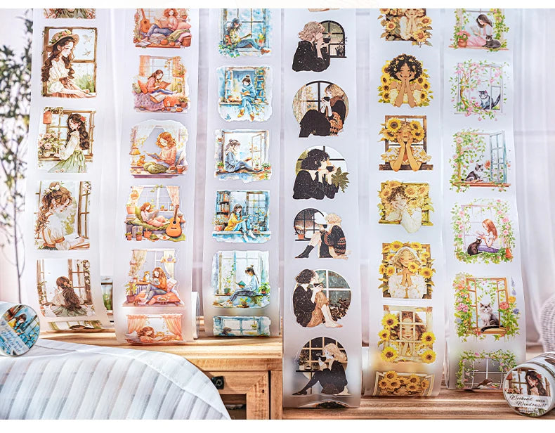 1roll Tape Weekend Window Sill Series Leisure Character Window PET Tape Decoration Notebook Photo Frame Stationery DIY Stickers