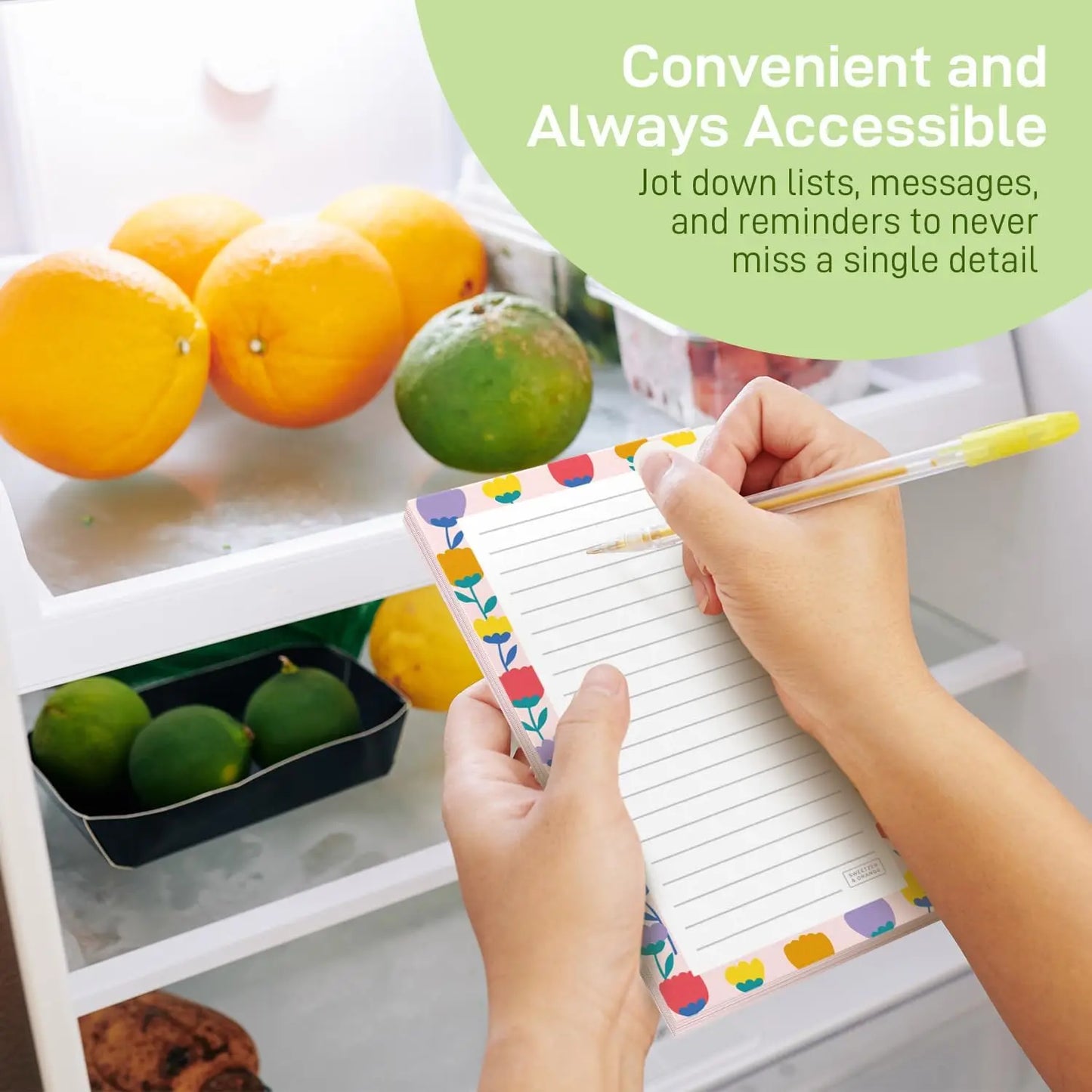 1pc Floral Pattern Magnetic Fridge Notepad, Portable Tear-off Magnetic Memo Pad, Shopping List, Home Kitchen Office Planner