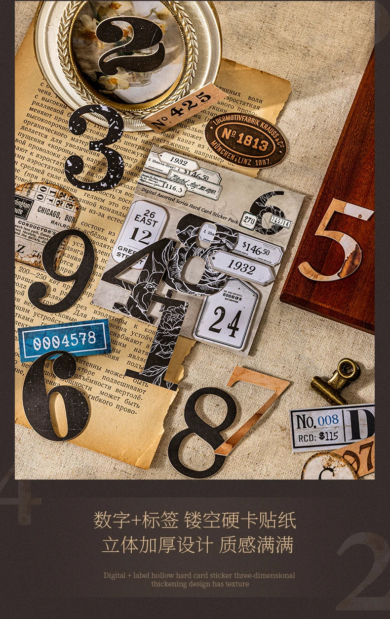 Journal GO 20pcs Creative Hard Card Vintage Numbers Stickers for Photo Frame Scrapbooking Journaling diy Retro Number Sticker