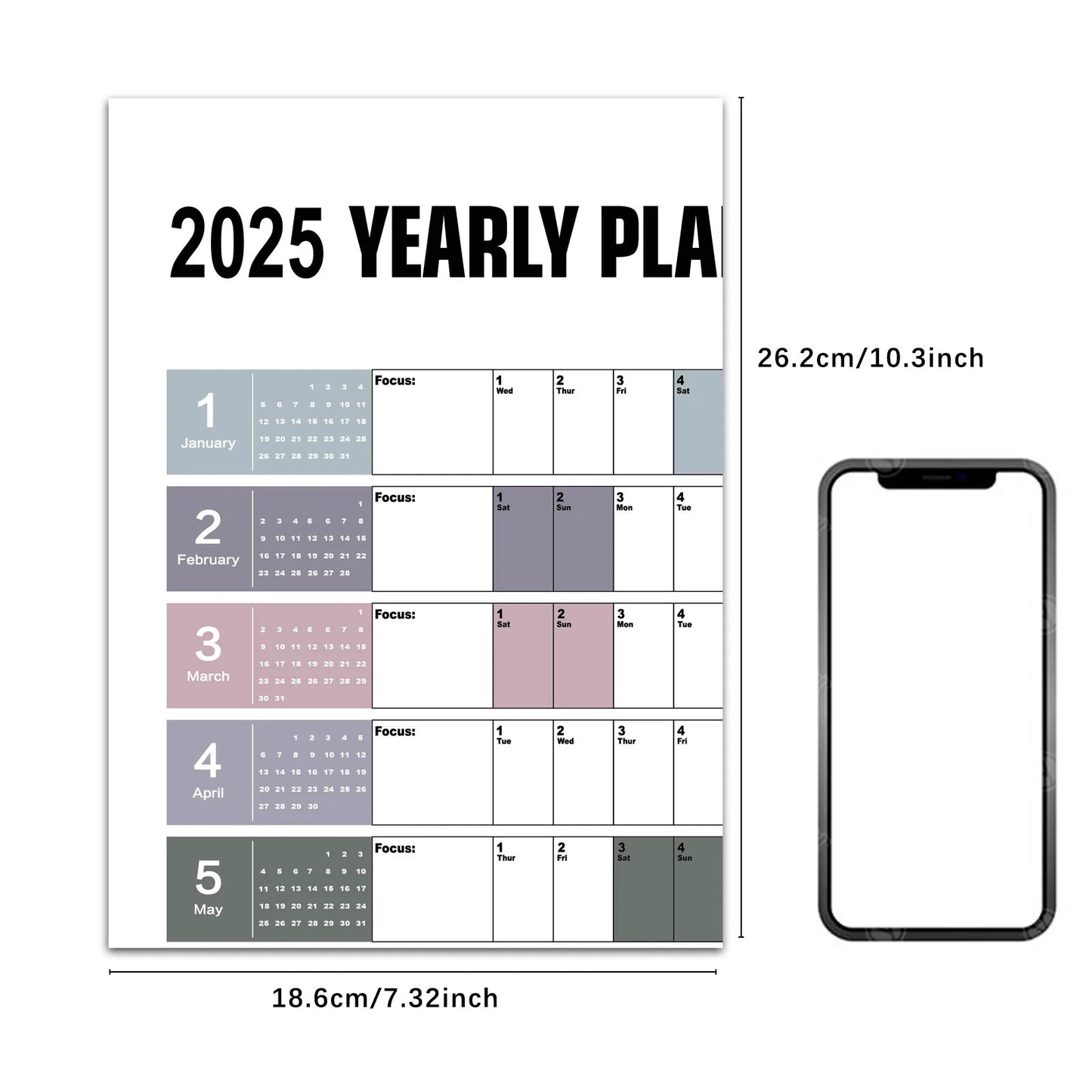 New 2025 English Wall Calendar Single Sheet Annual Wall Hanging Calendar Blank Gird Memo Daily Planner Simple Room Decoration