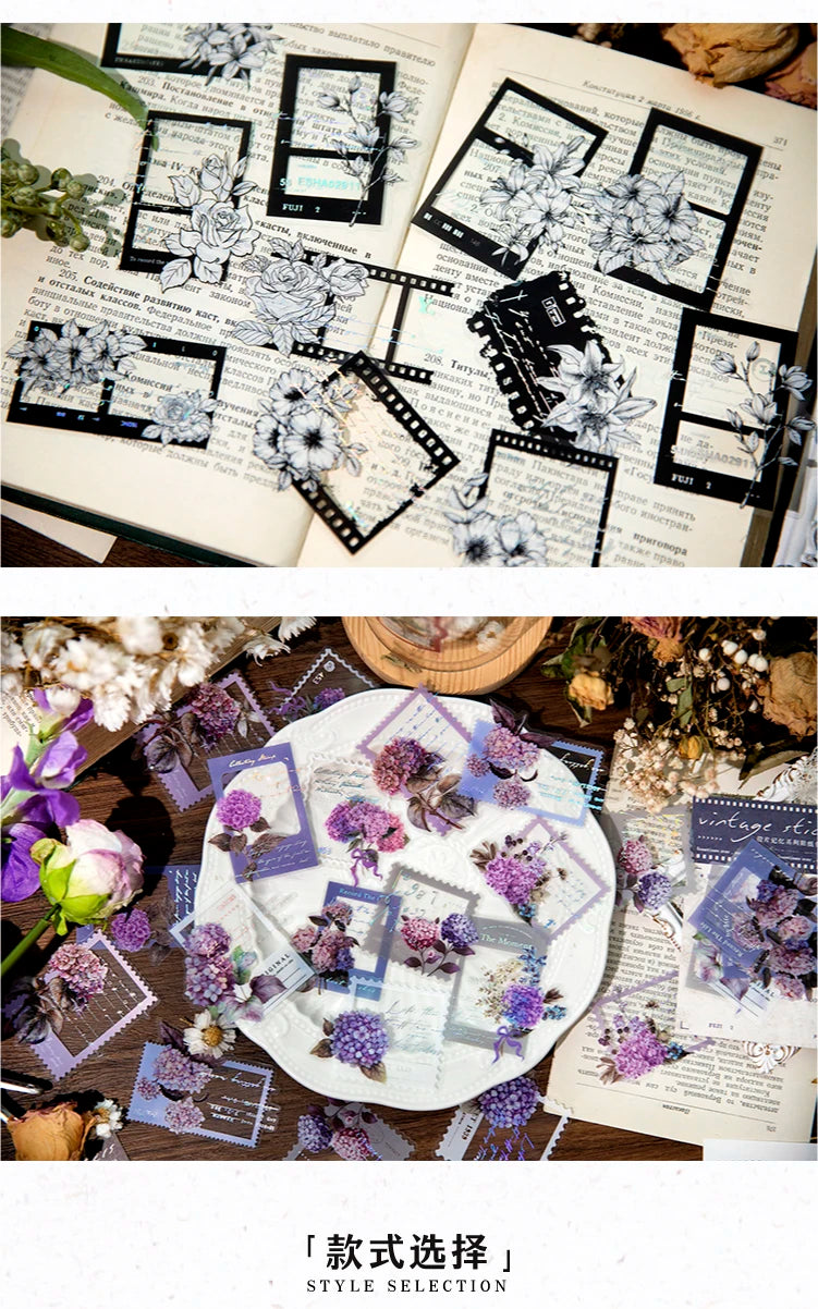 Yoofun 30pcs/lot Vintage Film Boarder Srapbooking Collage Junk Journal Decal Stickers Creative Frame Photo Frame Flower Labels