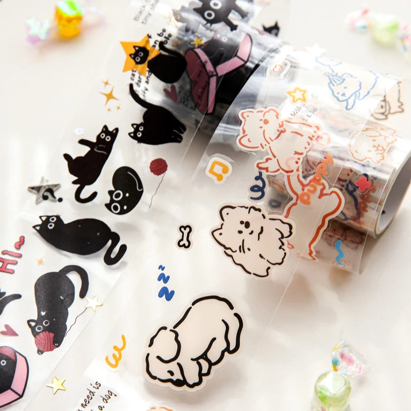 Mr Paper 2rolls/bag kawaii cat and dog diary series tape cute style handbook tape DIY diary photo frame phone case