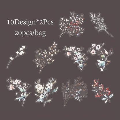 Mr.Paper,20PCS, Plant Themed Stickers, DIY Decorative Scrapbook Notebook Photo Frame Diary Stationery Flower Leaf Stickers Gifts