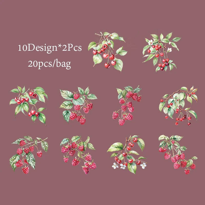 6Style 20Pcs/bag Fruit Full of Branches Series Shell Light Stickers Creative Material DIY Handbook Scrapbook Photo Frame