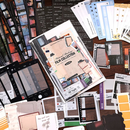 100 pcs/pack Vintage Movie Film Cards Notes And Stickers Set Pack For Scrapbook Kit Film Strip Photo Frame Journaling Supplies
