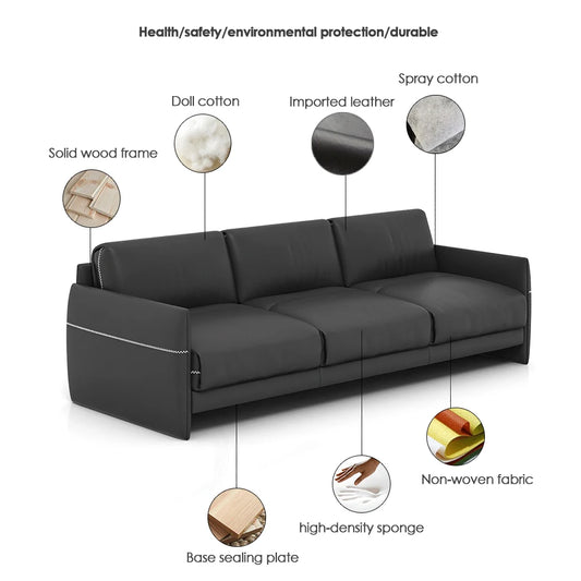 Office Executive Commercial Sofa Furniture Modern Leather Sofa with Wood Frame Modern Luxury Color Pu Leather High End Black
