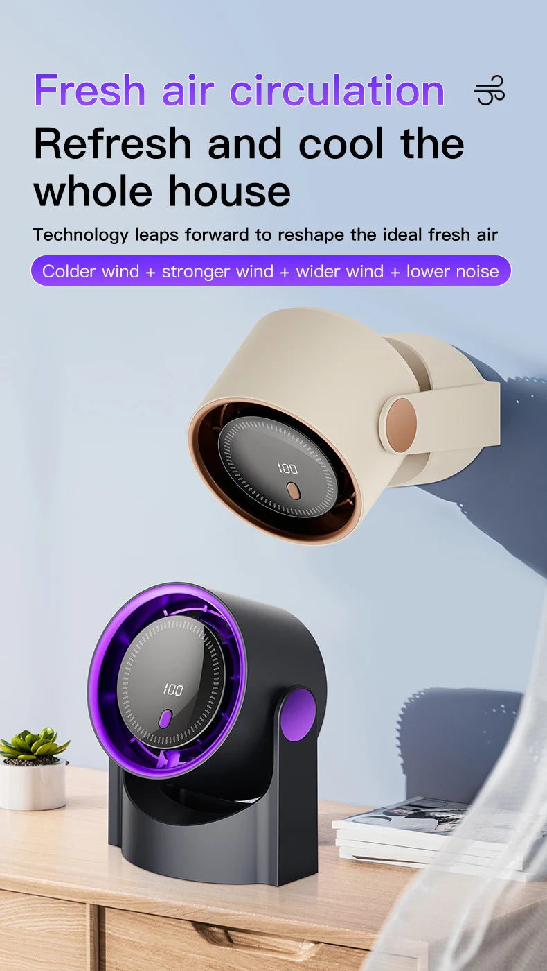 2025 Portable Wall Hanging Fan Digital Display Desktop Fan 100 Wind Speeds  Rechargeable Office Home Electric Mini Fans