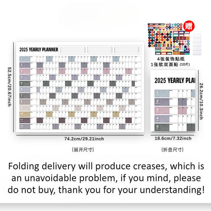 New 2025 English Wall Calendar Single Sheet Annual Wall Hanging Calendar Blank Gird Memo Daily Planner Simple Room Decoration