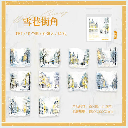 Mr. Paper, 10pcs/pack, Winter Landscape Large-sized PET Stickers, Decorative Collage Scrapbook, Photo Frame, Phone Case,notebook