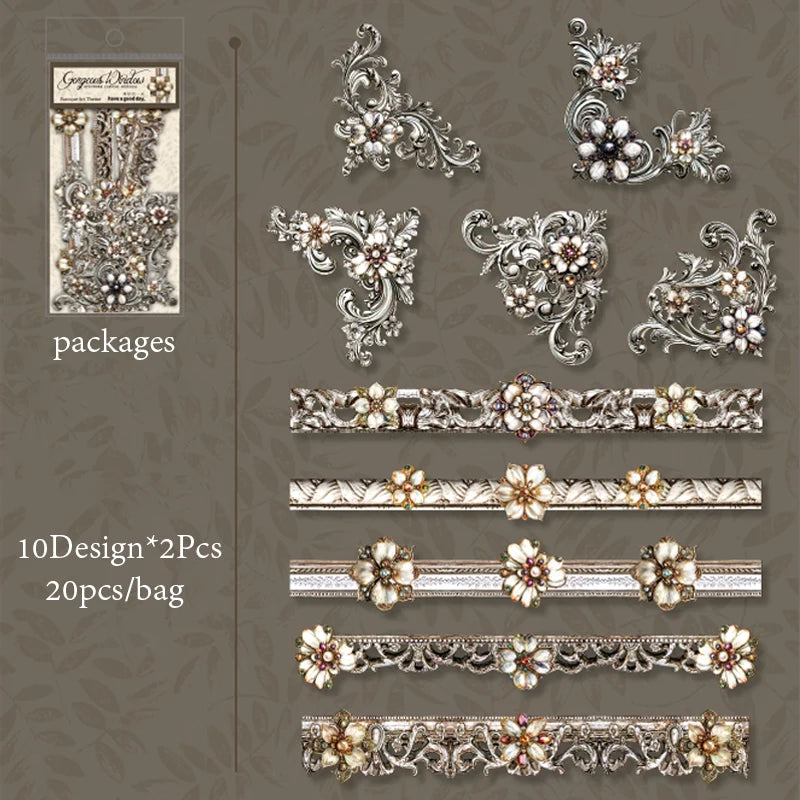 6Style 20Pcs/bag Baroque Style Edge Stickers Creative Materials DIY Handbook Scrapbook Photo Frame Calendar