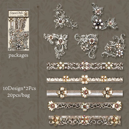 6Style 20Pcs/bag Baroque Style Edge Stickers Creative Materials DIY Handbook Scrapbook Photo Frame Calendar