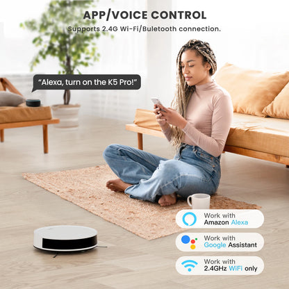 OKP K5P Robot Vacuum Cleaner, 5000Pa, 180 Mins, WiFi/App, Slim Design, Self-Charging, Perfect for Hard Floors, Pet Hair, Carpets
