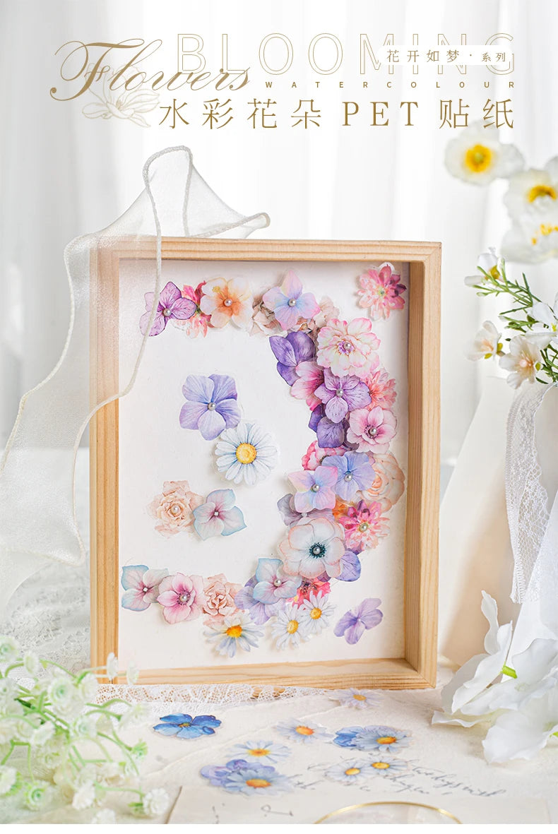Yoofun 50pcs/lot Creative PET Flower Stickers for Gift Card Photo Frame Journal Scrapbooking Decoration Label Stationery