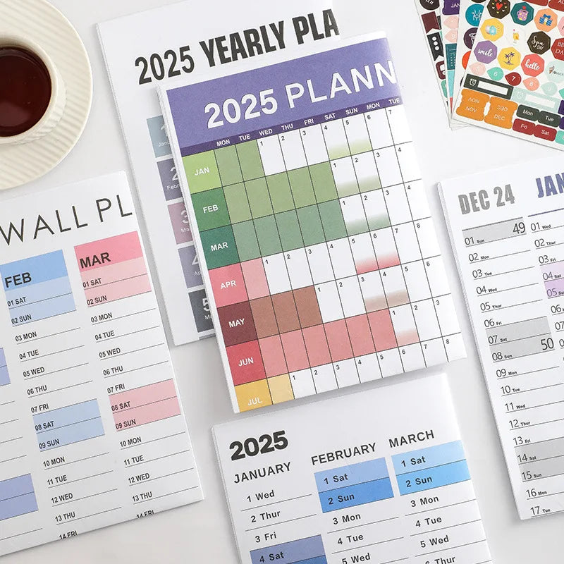 New 2025 English Wall Calendar Single Sheet Annual Wall Hanging Calendar Blank Gird Memo Daily Planner Simple Room Decoration