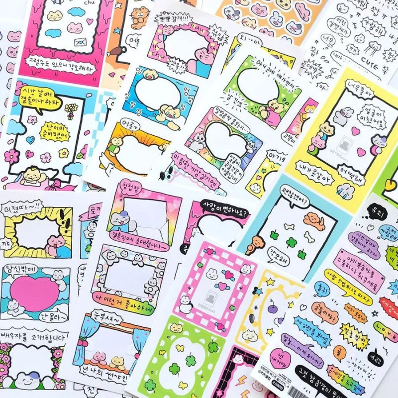 Korean Cute Kawaii Graffiti Style Photo Frame Stickers Girl Photo Star Card Photo Album Diary DIY Decorative Cartoon Stickers