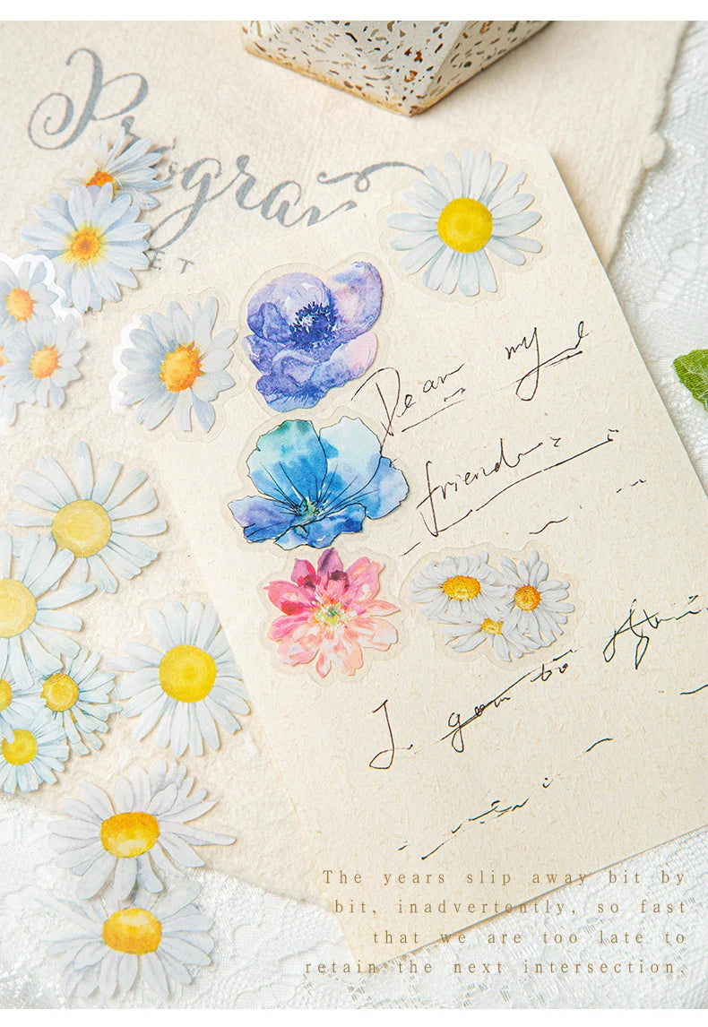 Yoofun 50pcs/lot Creative PET Flower Stickers for Gift Card Photo Frame Journal Scrapbooking Decoration Label Stationery