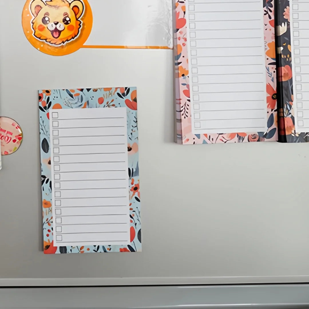 1pc Floral Pattern Magnetic Fridge Notepad, Portable Tear-off Magnetic Memo Pad, Shopping List, Home Kitchen Office Planner
