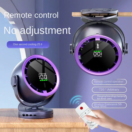 Mini Digital Display Fan Desktop Remote Control 720°Rotation Type-C Rechargeable Electric Fans Portable Wall Hanging With Clip