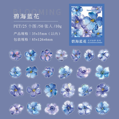 Yoofun 50pcs/lot Creative PET Flower Stickers for Gift Card Photo Frame Journal Scrapbooking Decoration Label Stationery