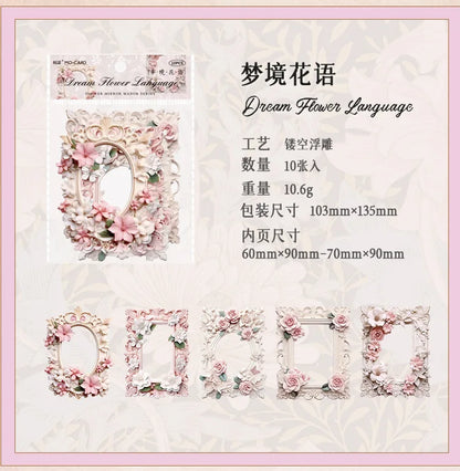 10Sheets/Bag Hollow Relief Retro Frame Collage Card European Flower Photo Frame Hand Account Decoration Material