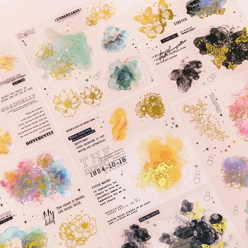 Mr Paper 20Pcs/bag Flower Watercolour Dyeing Foil Stamping Die-cut Sticker Book DIY Handbook Photo Frame Album Calendar
