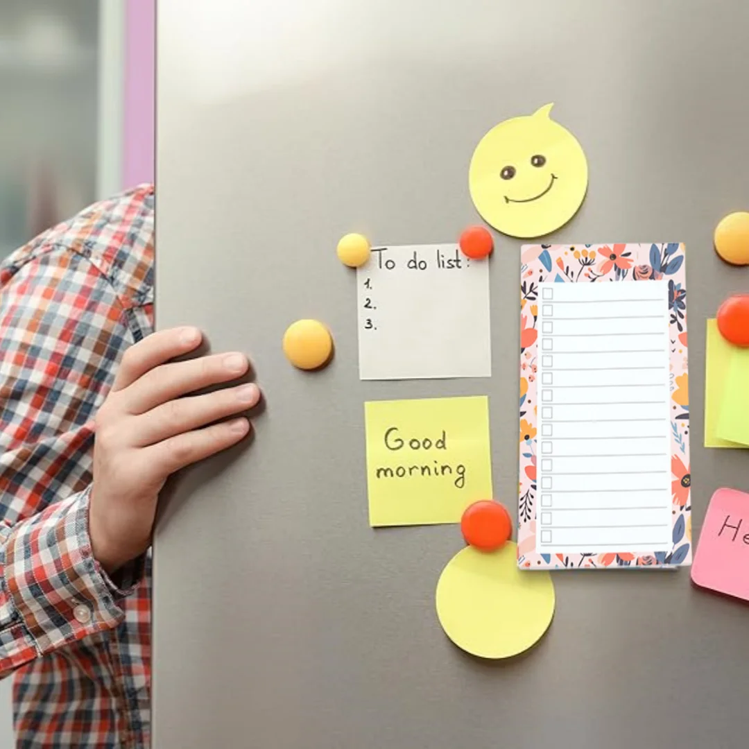 1pc Floral Pattern Magnetic Fridge Notepad, Portable Tear-off Magnetic Memo Pad, Shopping List, Home Kitchen Office Planner