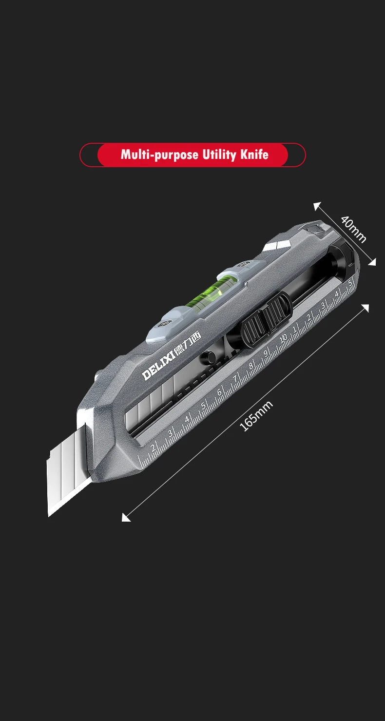 Multifunctional Utility Knife with Ruler and Level High Quality Cutting Tool Heavy-Duty All Steel Thickened Wallpaper Knife
