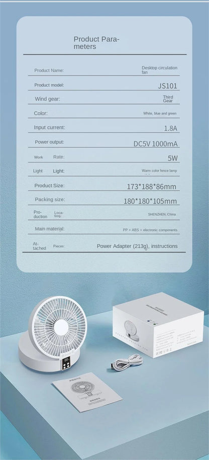 2023 New Fan With Remote Control Portable Wall-hanging Rechargeable Usb Electric Folding Fan Nightlight Air Cooler Household