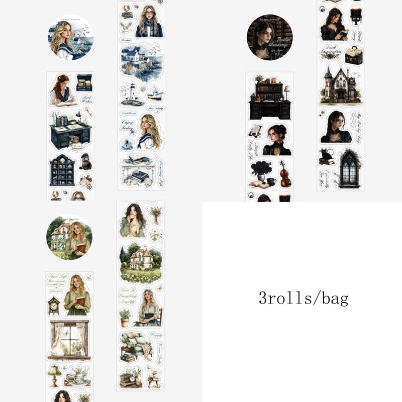 Mr. Paper 3Rolls/bag Teenage Academy Series PET die-cut tape beauty tape DIY handbook glass cup photo frame phone case