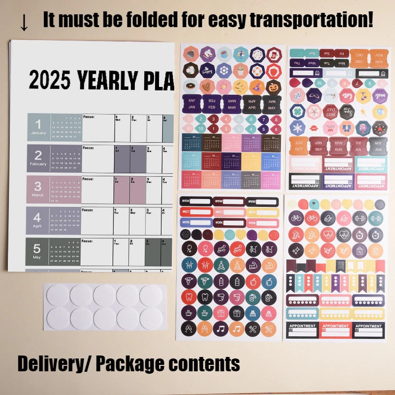 New 2025 English Wall Calendar Single Sheet Annual Wall Hanging Calendar Blank Gird Memo Daily Planner Simple Room Decoration