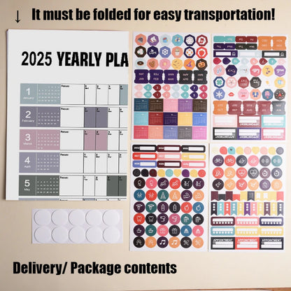New 2025 English Wall Calendar Single Sheet Annual Wall Hanging Calendar Blank Gird Memo Daily Planner Simple Room Decoration