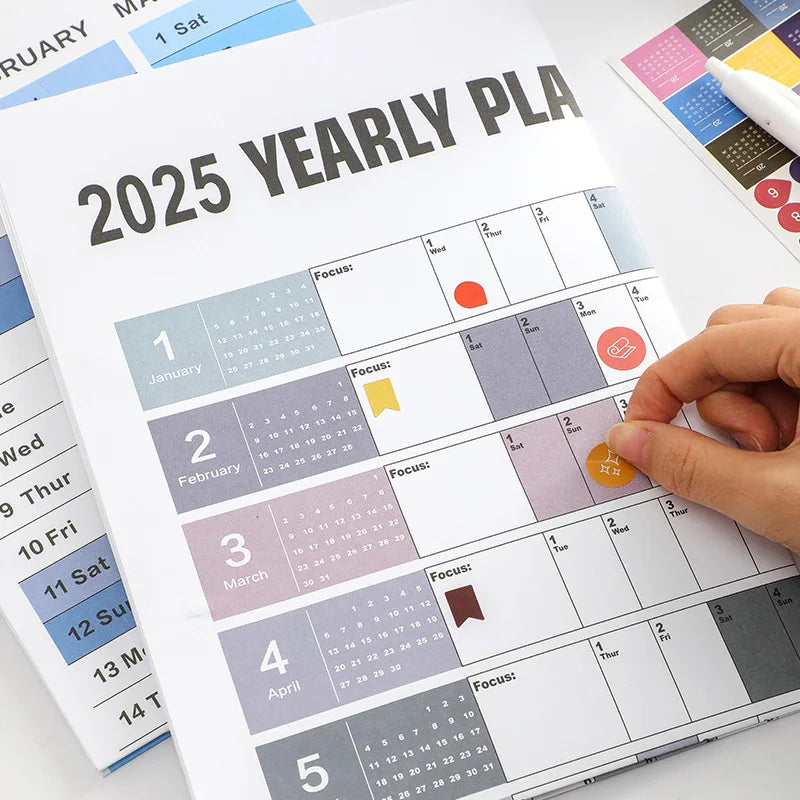 New 2025 English Wall Calendar Single Sheet Annual Wall Hanging Calendar Blank Gird Memo Daily Planner Simple Room Decoration