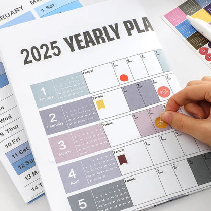 New 2025 English Wall Calendar Single Sheet Annual Wall Hanging Calendar Blank Gird Memo Daily Planner Simple Room Decoration