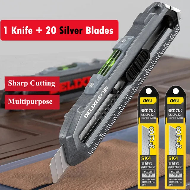 Multifunctional Utility Knife with Ruler and Level High Quality Cutting Tool Heavy-Duty All Steel Thickened Wallpaper Knife