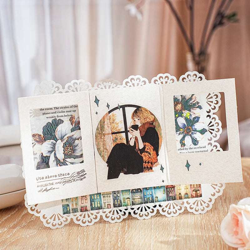 1roll Tape Weekend Window Sill Series Leisure Character Window PET Tape Decoration Notebook Photo Frame Stationery DIY Stickers