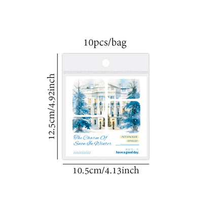 Mr. Paper 6Style 10Pcs/bag Winter Landscape Theme Large Size PET Stickers DIY Handbook Scrapbook Photo Frame Calendar Decoration