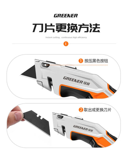 Greener Folding Zinc Alloy Heavy Duty Box Cutter Multifunctional Thickening Tool Wallpaper Utility Knife Paper Cutting