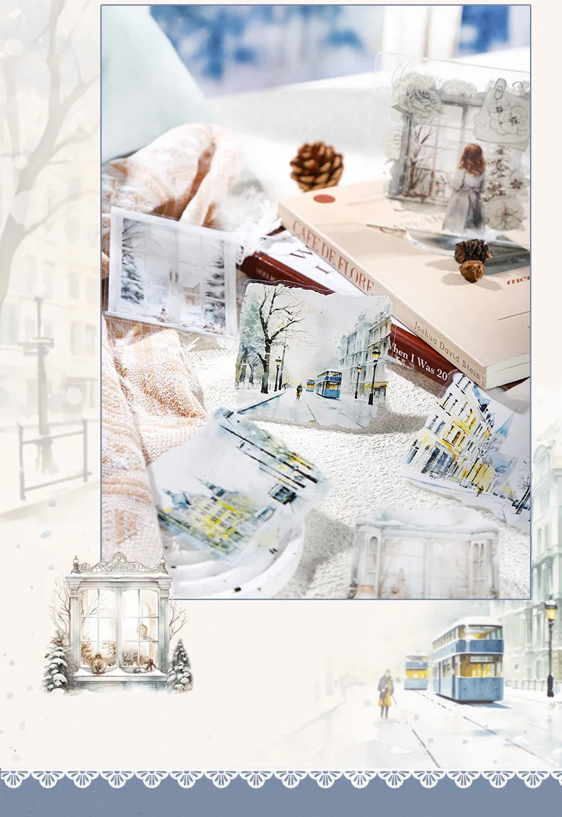 Mr. Paper, 10pcs/pack, Winter Landscape Large-sized PET Stickers, Decorative Collage Scrapbook, Photo Frame, Phone Case,notebook