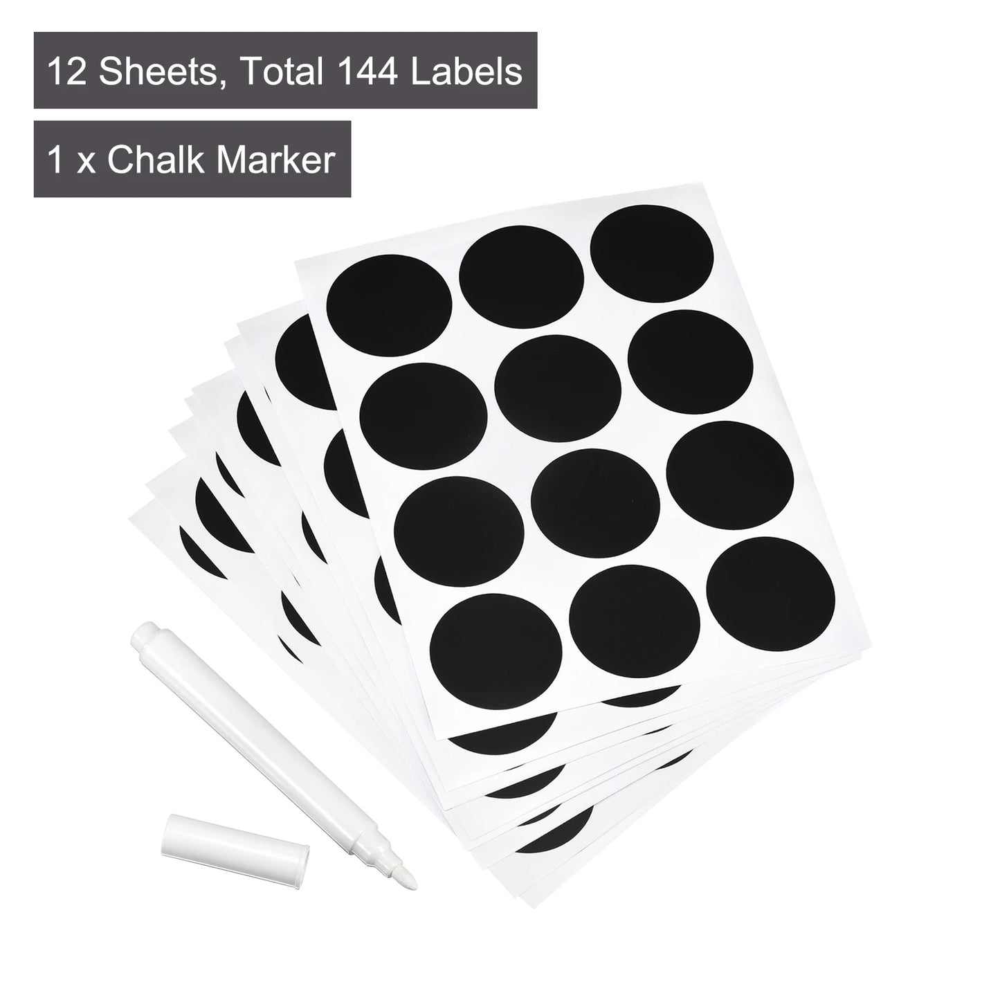 12 Sheets 12 Label Per Sheet Chalkboard Labels Blackboard Stickers 38mm No Word for Home Kitchen Mason Jar with Chalk Marker